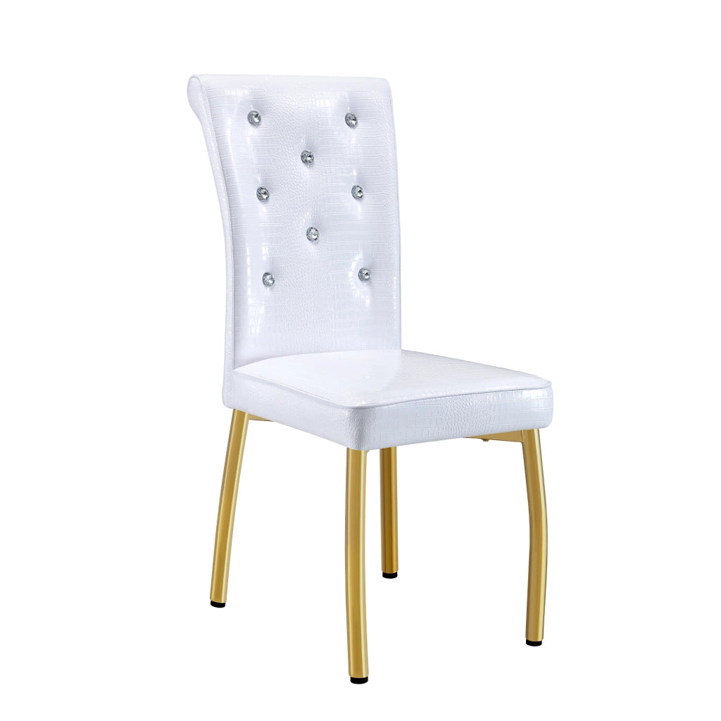 Sedia da Pranzo Set da 4 con Schienale Imbottito, Piedini Regolabili, in Metallo e PVC Bianco Oro