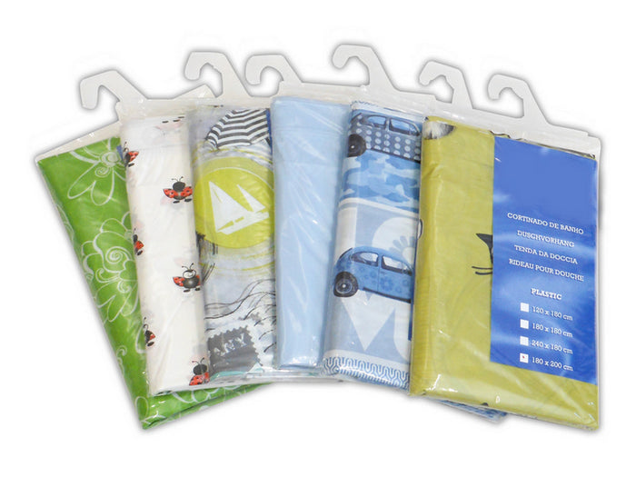tenda per doccia in pvc box 6 pz. (fantasie assortite) cm. 180x200 h cod:ferx.vit38009