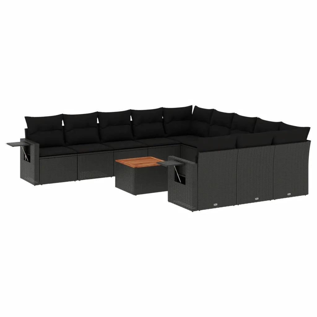 Set Divani da Giardino 12 pz con Cuscini Nero in Polyrattan 3257119