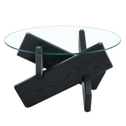 Tavolino da caffè rotondo con base incrociata in MDF e vetro - per soggiorno - 79 cm - nero