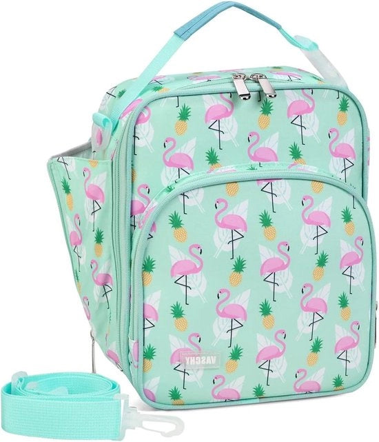 Borse per bambini - borsa da pranzo trasportabile con contenitore per bottiglie per la scuola e il picnic (flamingo)