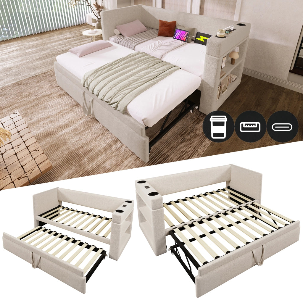 Daybett con letto estraibile cotone lino 90x190 cm