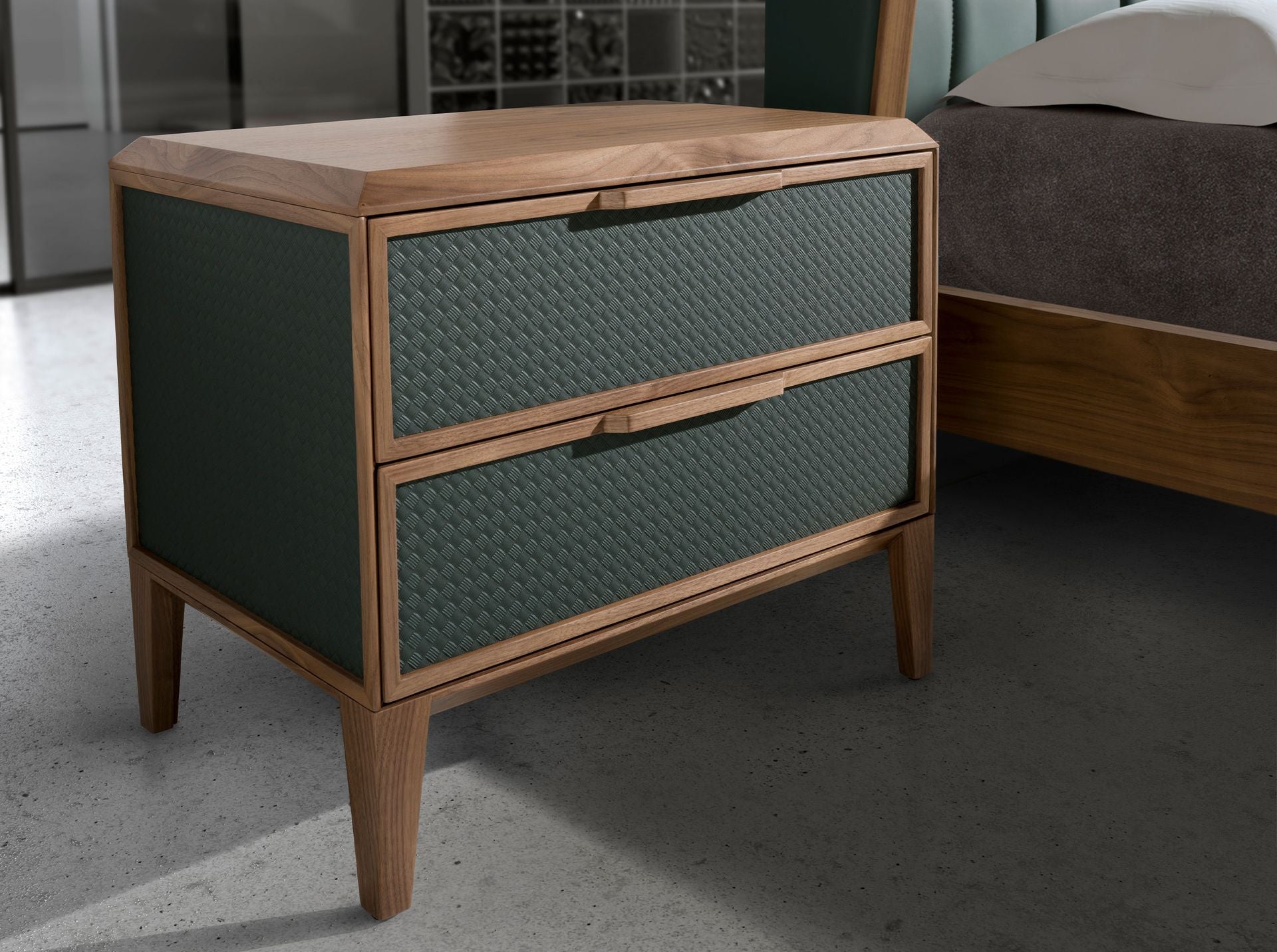 Comodino in pvc e noce verde scuro