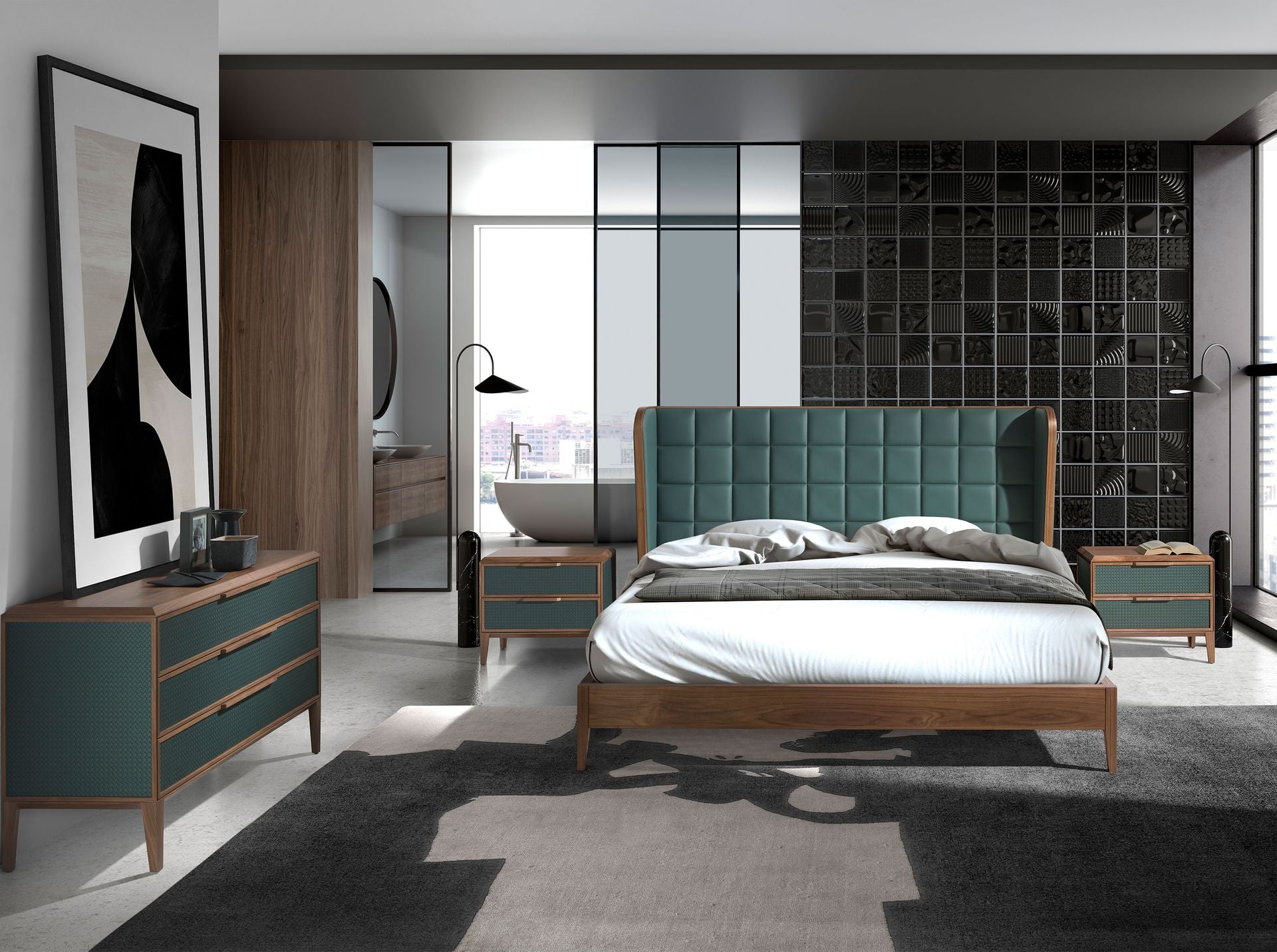 Comodino in pvc e noce verde scuro