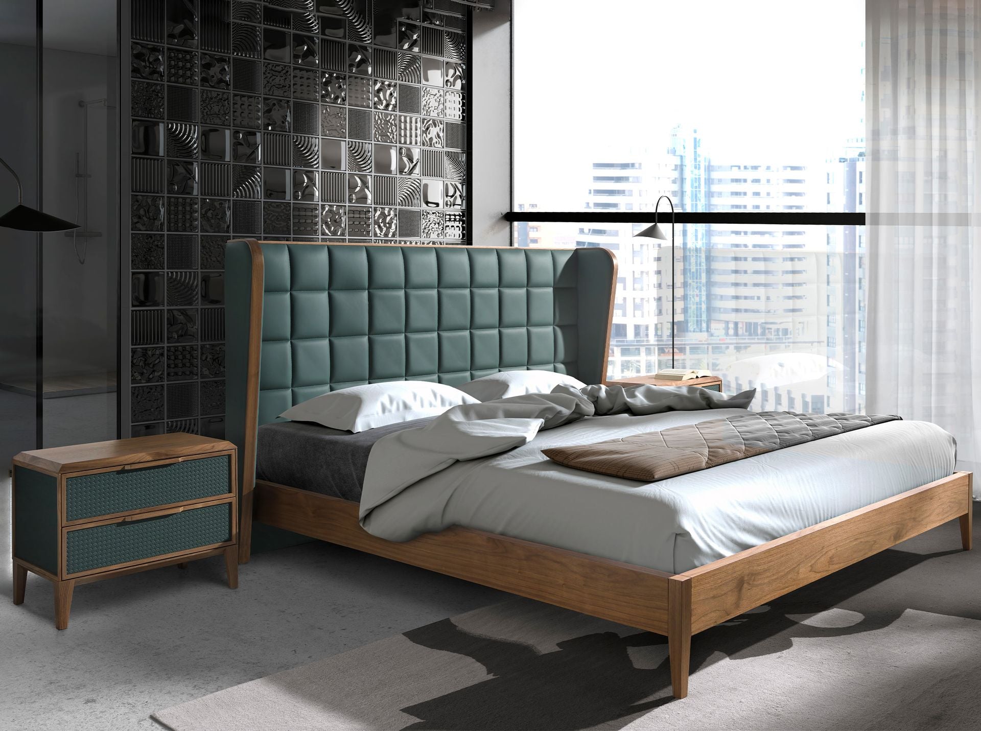 Comodino in pvc e noce verde scuro