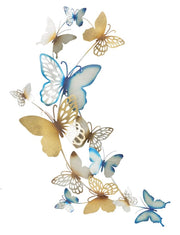 Pannello Decorativo 3D con Farfalle Oro e Celeste 59,5x4x111,5 cm