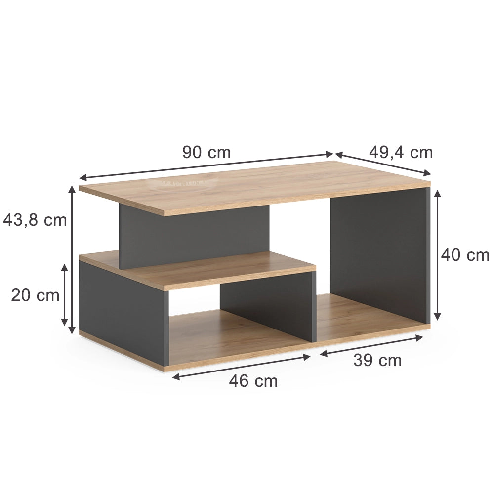 Vicco Tavolino da salotto Quercia dorata/antracite 90 x 49.4 cm