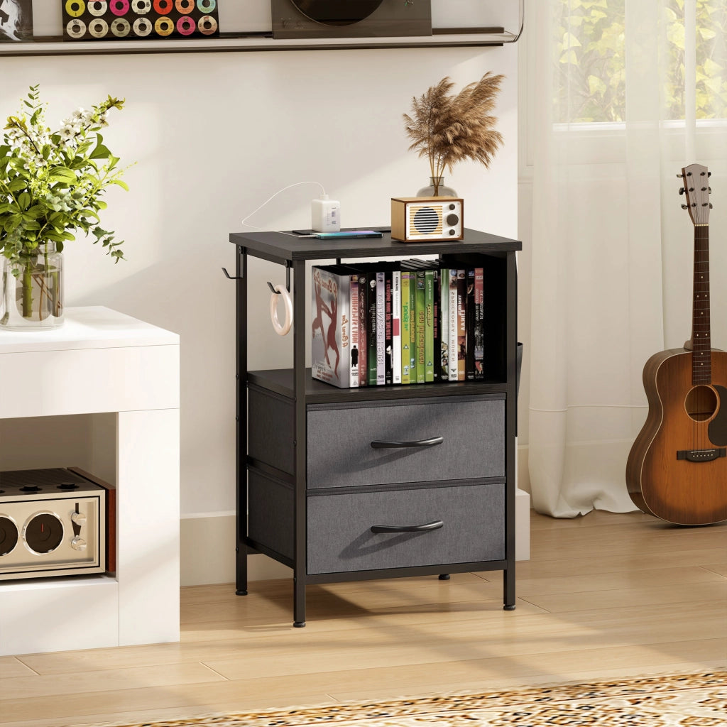 Tavolino da caff¨¨ con ricarica USB-C ¨C Xylo ¨C nero acciaio cassetto 60x40x30cm