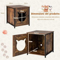 Mobile per Lettiera Gatti in Legno, Casetta con Ingresso a Forma di Gatto, Telaio in Metallo, Mobiletto Multiuso per Ingresso e Soggiorno, Adatto a Gatti Piccoli e Grandi