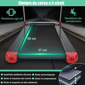 Tapis Roulant Pieghevole per Casa, con Controllo APP, 12 Programmi Preimpostati, Schermo LED e Porta Dispositivi, Velocità 0-12 km/h, Portata 90kg
