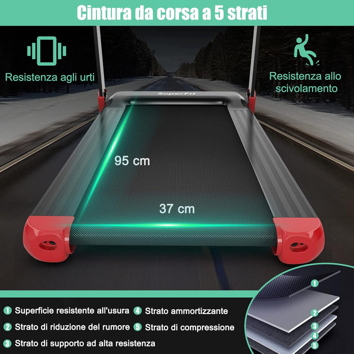 Tapis Roulant Pieghevole per Casa, con Controllo APP, 12 Programmi Preimpostati, Schermo LED e Porta Dispositivi, Velocità 0-12 km/h, Portata 90kg