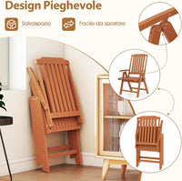 Sedia Esterno Pieghevole, Sedia Ergonomica in HDPE con Braccioli, Schienale Curvo e Seduta a Doghe, Poltrona Pranzo per Giardino Balcone Patio, Portata 150 kg (Marrone)
