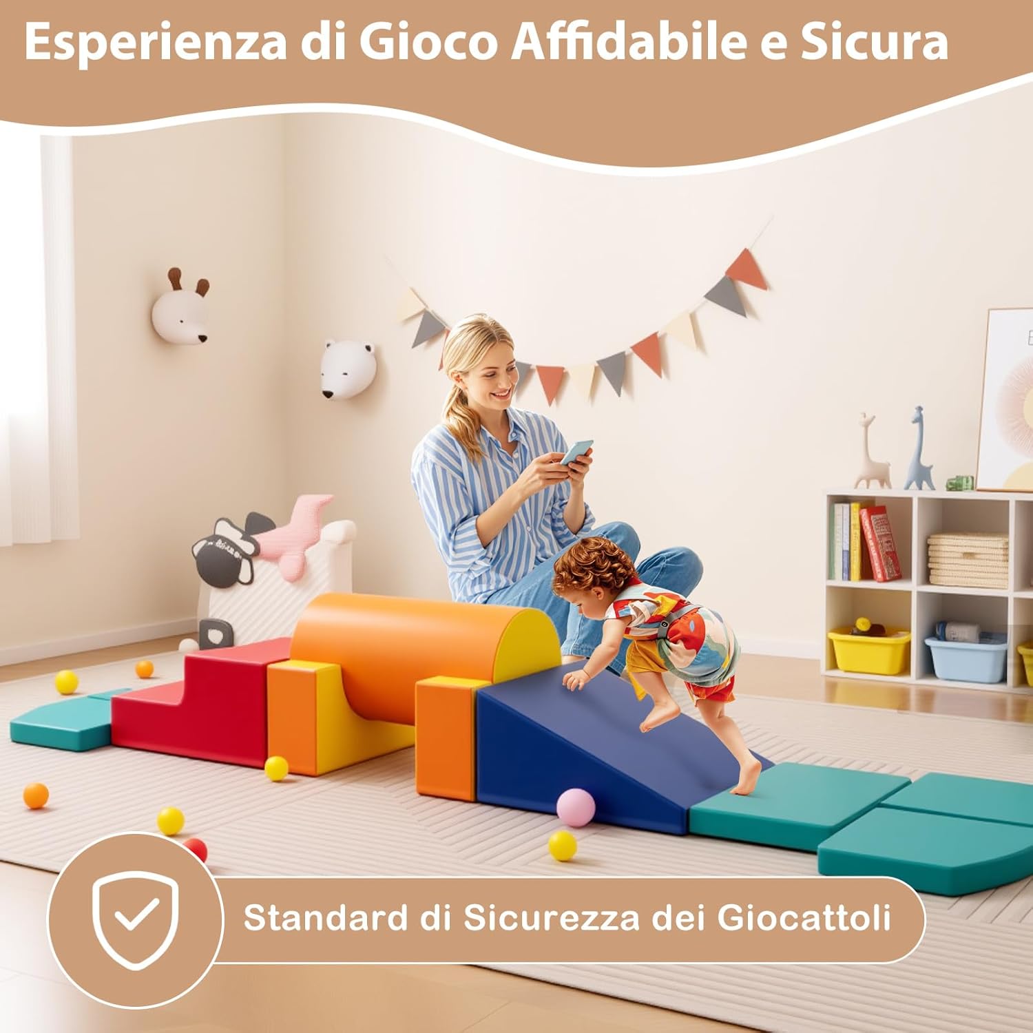 Set 10 Giocattoli da Arrampicata per Bambini, Blocchi da Costruzione in Schiuma Morbidi, Set Attività per Gattonare e Scivolare per Neonati 1-3 Anni