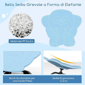 Sedia Girevole a 360° per Bambini, Sedia Sensoriale con Base in Metallo Antiscivolo per Allenare la Coordinazione Fisica e l'Equilibrio, Giocattolo per Cameretta (Blu,Elefante)