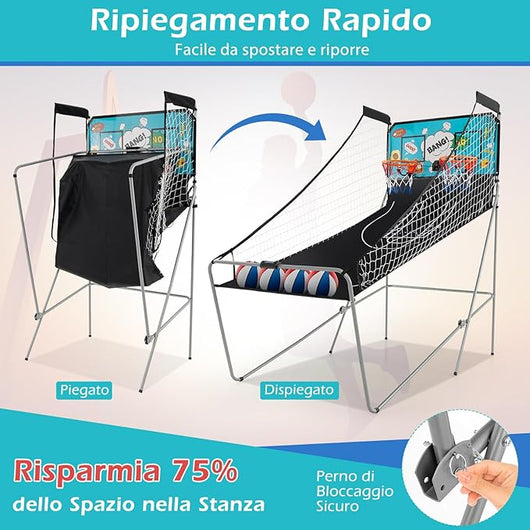 Macchina da Pallacanestro Elettronica, Canestro Basket da Camera a Doppio Tiro Pieghevole con Punteggio Elettronico, 4 Palle, 8 Modalità di Gioco e 2 Canestri (Verde)