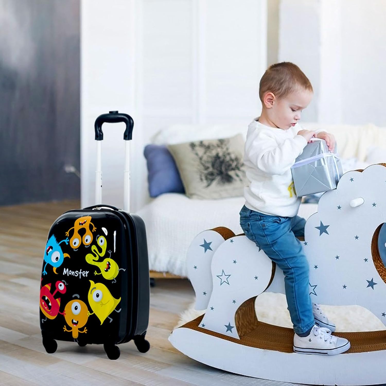 Set di Valigia per Bambini, 16" Valigia+ 12" Zaino, 2 Pezzi, con Ruote Girevoli a 360° e Maniglia Retrattile, Ideale per Viaggiare in Modo Comodo e Divertente (Modello 17)