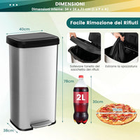 Bidone per Pattumiera, Pattumiera da Cucina con Pedale, Coperchio e Scomparto Deodorante, Ideale per Casa Ufficio, Rosa Dorato/Argento (68L, Argento)