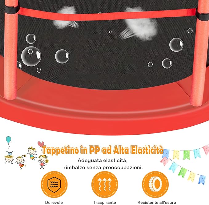 Trampolino Elastico Bambino in Acciaio, Tappeto Elastico Bambini da Esterno e da Interno, con Rete e Cusicnetti Antiscivolo