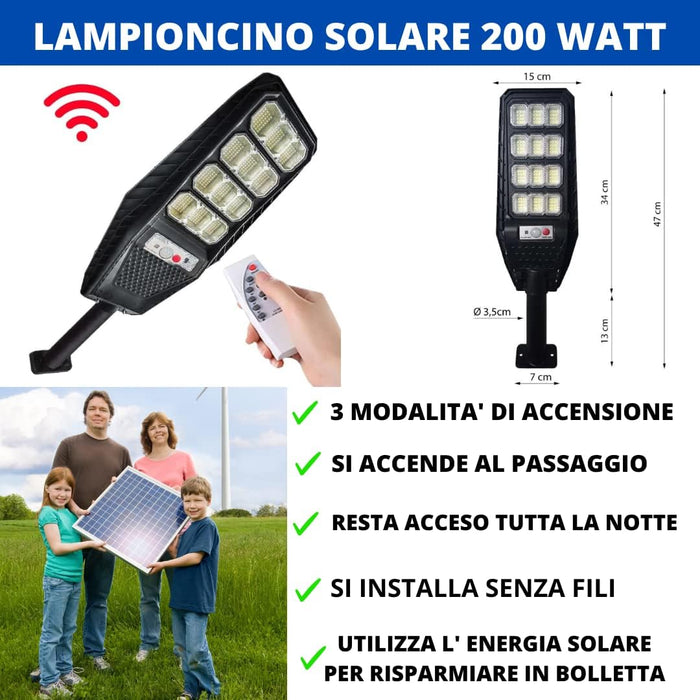 4 Pezzi Lampione Solare a Led esterno 200 W, Lampione led solare con Palo e Telecomando