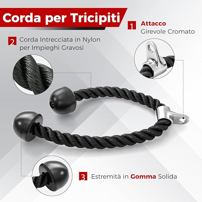 Set di Accessori per Macchine a Cavi, Accessori per LAT Pulldown incl. Maniglia a Forma di V, Barra Rettangolare, Corda per Tricipiti e Maniglia a Doppio D, Accessori per Macchine da Allenamen