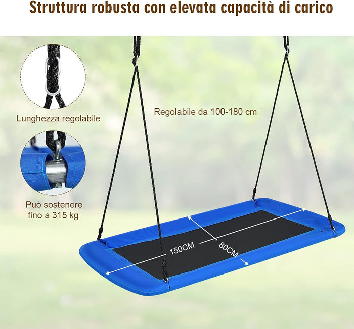 Altalena da Giardino per Bambini, Altalena 150cm con Struttura in Acciaio, Con Corde Regolabili, Adatta per Portico Cortile Giardino (Blu)