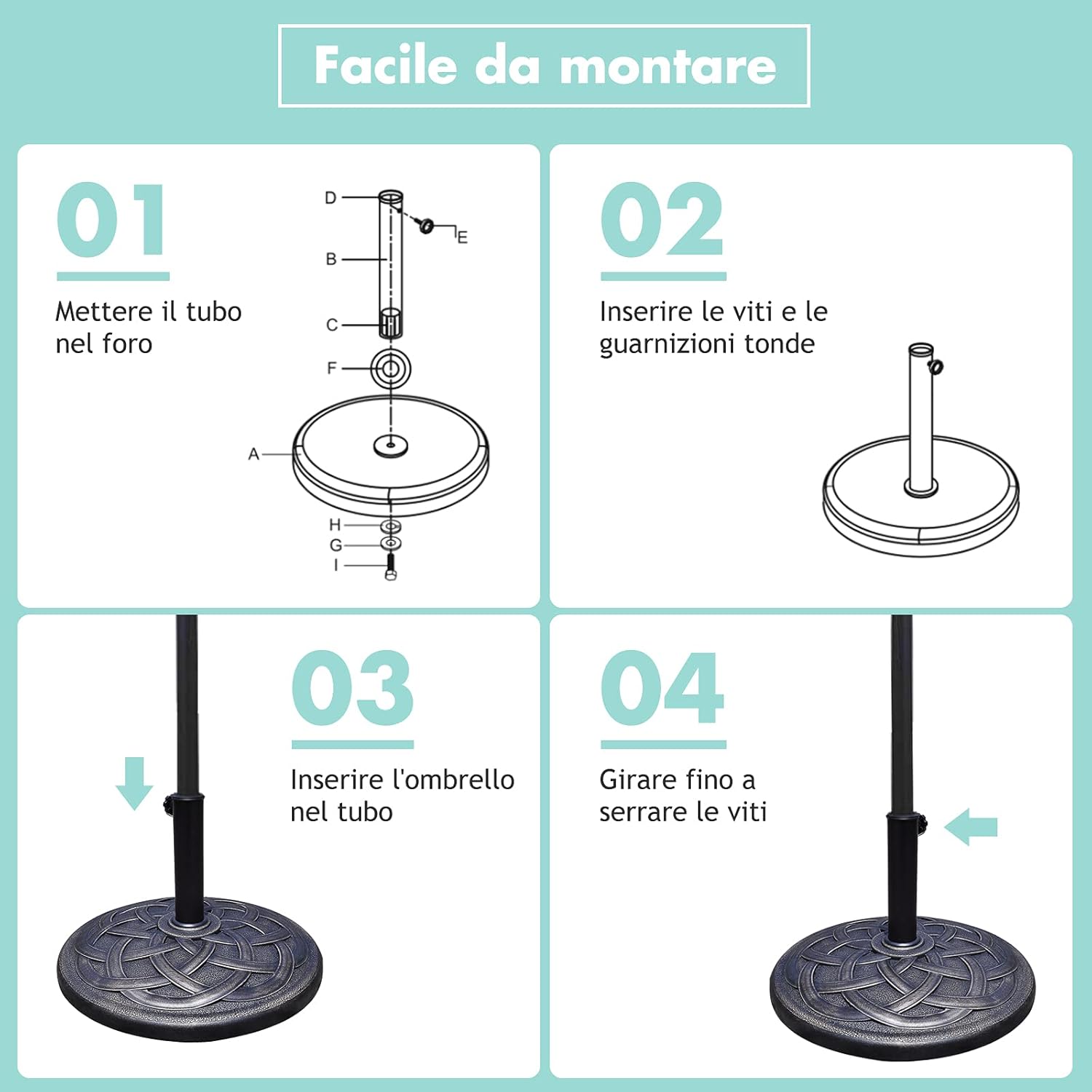 Base per Ombrellone in Resina da 46 cm, Base per Ombrellone Rotondo da 10 kg per Esterni, per Giardino, Spiaggia Piscina (Bronzo (modello3))