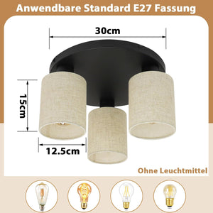 ZMH Lampada da soffitto vintage nera 3 luci E27 senza lampadine