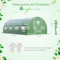 Serra da Giardino 600 x 300 x 200 cm, Serra Tunnel per Orto e Piante con Copertura Resistente, Struttura Robusta in Acciaio Zincato, 10 Finestre Avvolgibili e 2 Porte con Cerniera