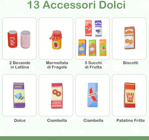Set di Giocattoli in Legno per il Supermercato, Negozio Alimentare per Bambini con Bancone Cassa, POS, Distributore Automatico, per Bambini 3 - 8 Anni (Verde)