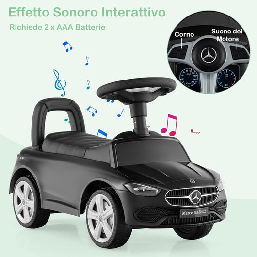 Mercedes Benz Macchinina Cavalcabile a Spinta per Bambini, Auto da Gioco con Volante Clacson e Suono, Spazio di Archiviazione, Auto a Spinta per bambini 1-3 Anni (Nero)