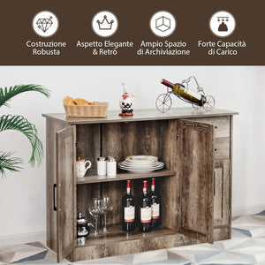 Credenza da Cucina, Mobile Buffet da Terra con 2 Cassetti, 3 Ante e 1 Ripiano Regolabile, per Sala da Pranzo, Cucina, Salotto, Ingresso, Grigio