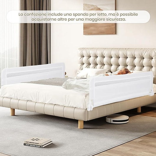 Sponda da Letto per Bambini 100/120 cm, Barriera Pieghevole per Letto, con Cintura di Sicurezza, Sponda di Sicurezza per Bambini, per Letti Singoli, Doppi, 100/120 x 41 x 42 cm (120 cm,Bianco)