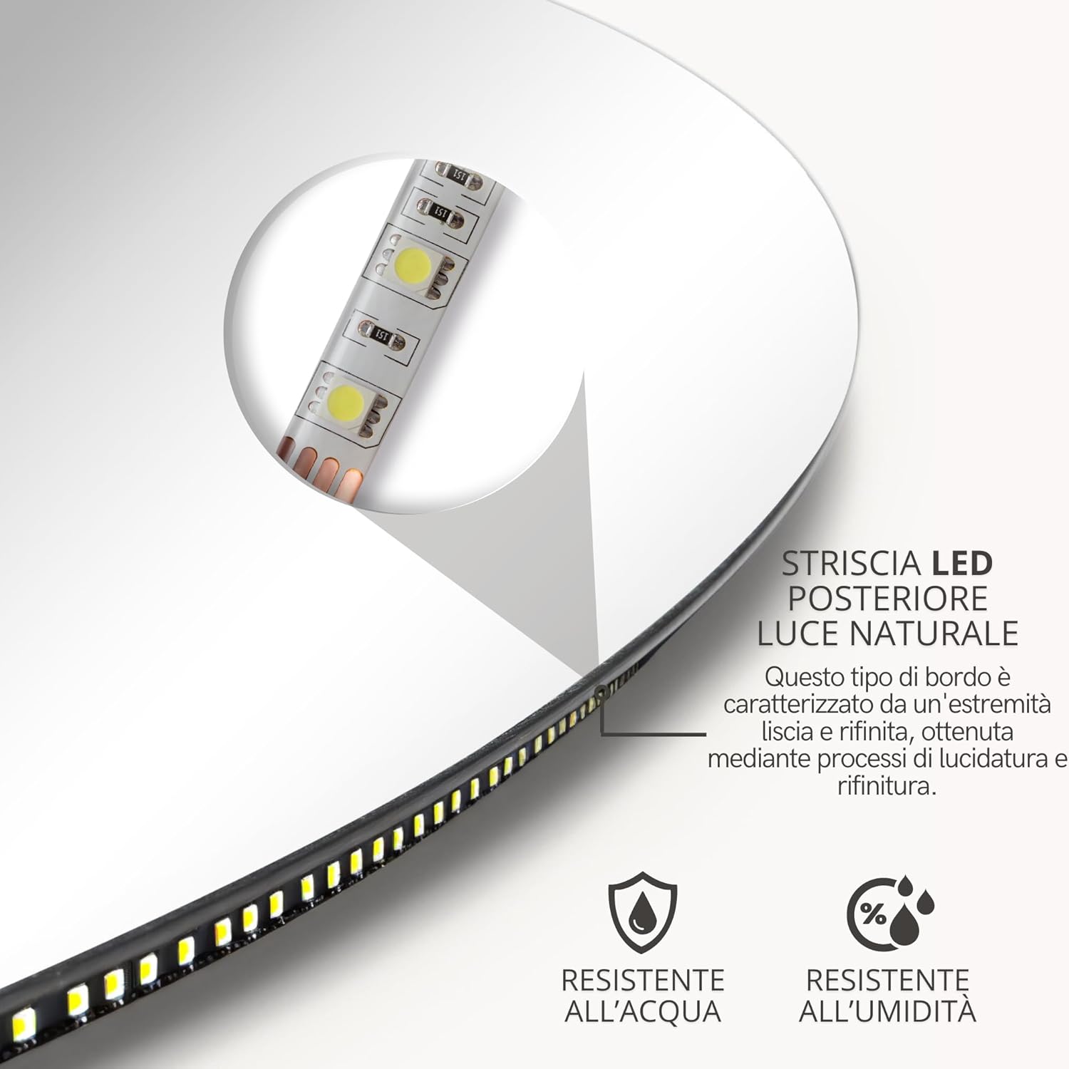 Specchio con Striscia LED 4000K, Specchio bagno AGAPE 100x75 cm com Luce Naturale, Specchio da parete, Specchio con led