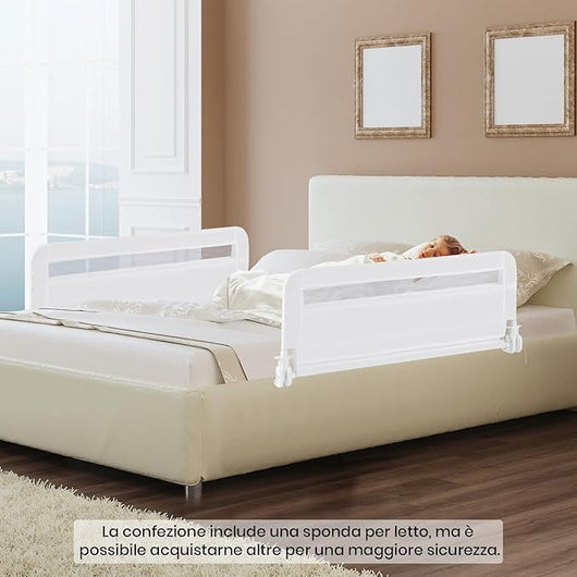 Sponda da Letto per Bambini 100/120 cm, Barriera Pieghevole per Letto, con Cintura di Sicurezza, Sponda di Sicurezza per Bambini, per Letti Singoli, Doppi, 100/120 x 41 x 42 cm (100 cm,Bianco)