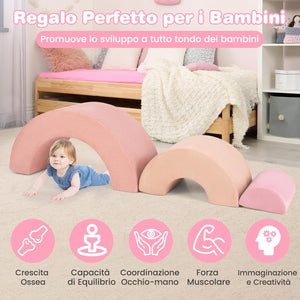 Set di 3 Pezzi Giocattoli per Arrampicata per Bambini, Tunnel Gioco in Schiuma, Divano Arcobaleno per Bambini, Area di Gioco per Stanza dei Giocattoli Camera da Letto (Rosa)