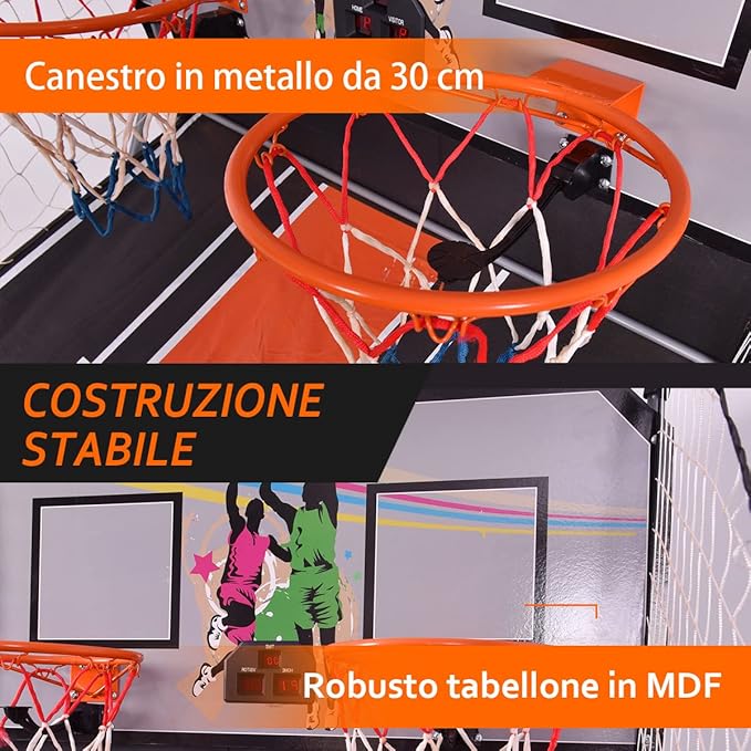 Macchina da Pallacanestro Elettronica, Canestro Basket da Camera a Doppio Tiro Pieghevole con Punteggio Elettronico, 4 Palle, 8 Modalità di Gioco e 2 Canestri (Grigio)