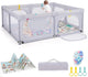 Box per Bambini con Materassino, Recinto per Bambini 189 x 158 cm con 4 Anelli e 50 Palline Colorate, Rete Traspirante, Tasca e Borsa, Box Giochi per Bambino 0-3 Anni (Grigio Chiaro)