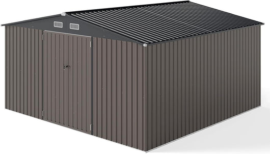 Capanno da Giardino, Casetta Porta Attrezzi con Tetto Inclinato, Porte Bloccabili e Chiavi e 4 Ventilazioni, Organizzatore per Attrezzi da Cortile e Patio, 350 x 350 x 198 cm