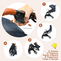 Passeggino Pighevole per Bmabini, Passeggino con Schienale e Poggiapiedi Regolabili, Passeggino Leggero Portata 15 kg, con Cappottina e Zanzariera, per Bambini 0-3 Anni (Blu)