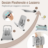 Sdraietta a Dondolo per Neonati, Sdraietta Pieghevole con Cintura di Sicurezza a 5 Punti, Sedia a Dondolo Portatile da Terra, con Base in Allumino, Grigio