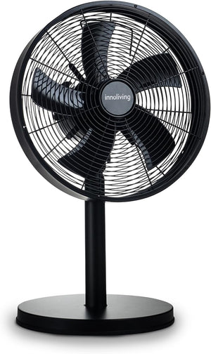 Innoliving Ventilatore Metallo da Tavolo INN-530B, Diametro 35 cm, 3 Velocità, Modalità Oscillazione, Struttura Robusta Metallo Nero, Inclinazione Regolabile 35W
