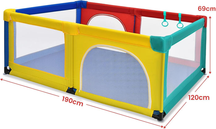 Box per Bambini, Centro Attività Portatile e Sicuro per Bambini, Box Colorato con Cancello, Recinto Extra per Interno ed Esterno con Rete Traspirante Durevole (Colorato)