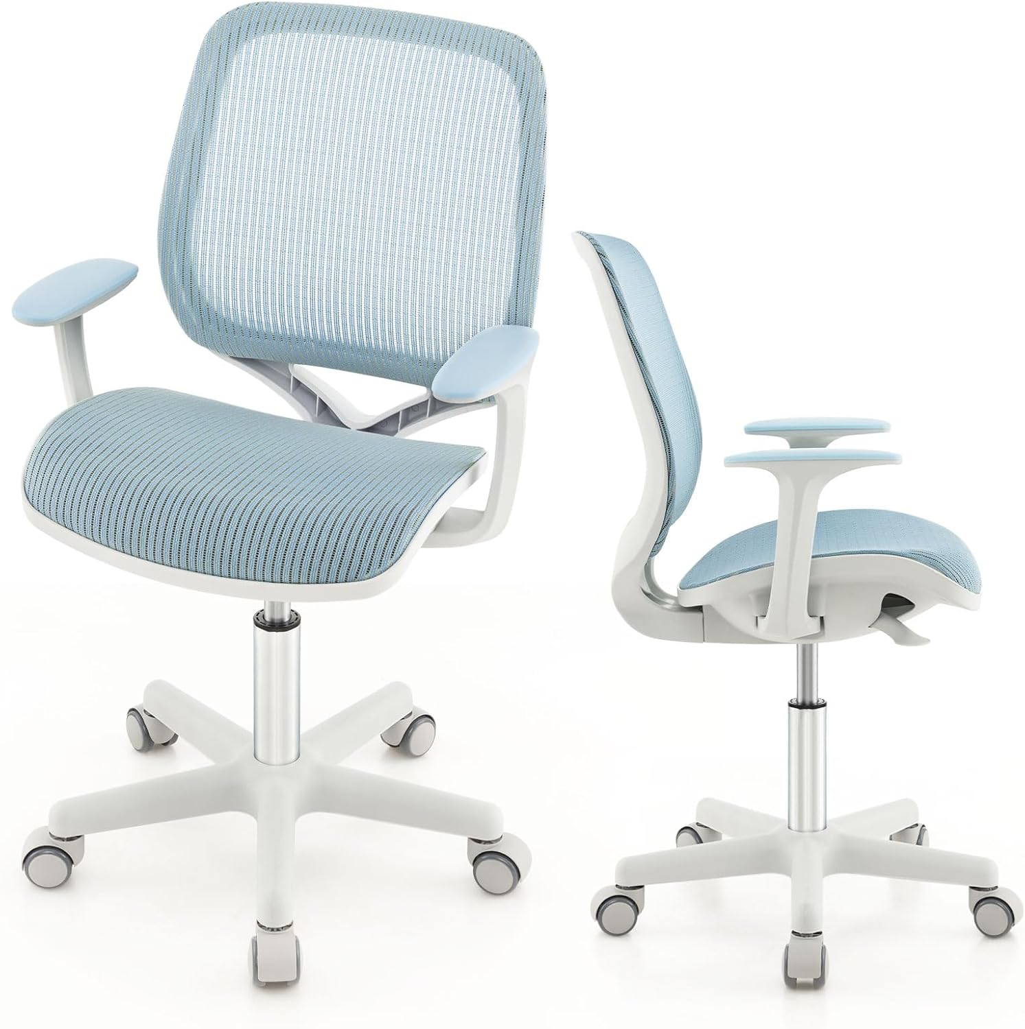 Sedia da Scrivania per Bambini, Sedia Girevole per Computer con Altezza Regolabile, Ruote con Freno, Braccioli Morbidi, Mobile Ergonomica per Bambini 6-15 Anni (Blu)