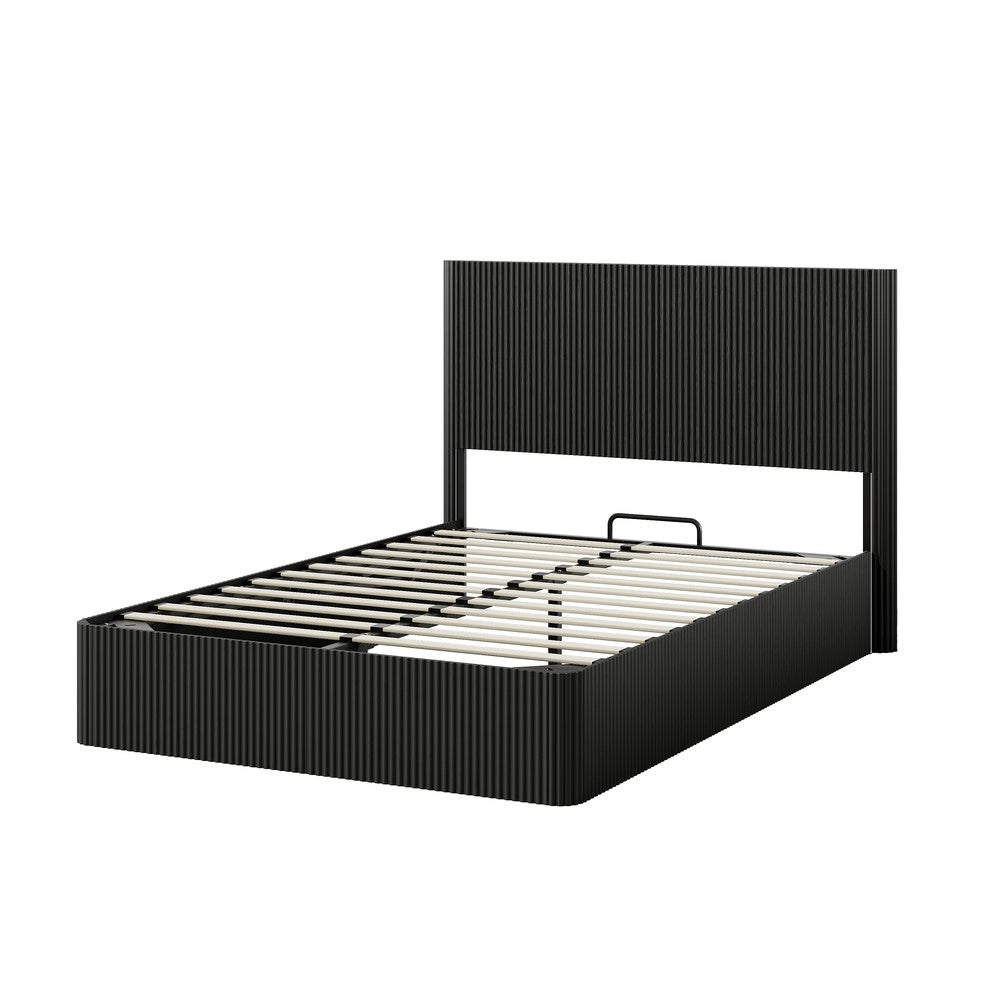 Letto contenitore matrimoniale con doghe in legno massello e sistema idraulico ¨C MINIMAL ¨C 140x200 cm, Nero