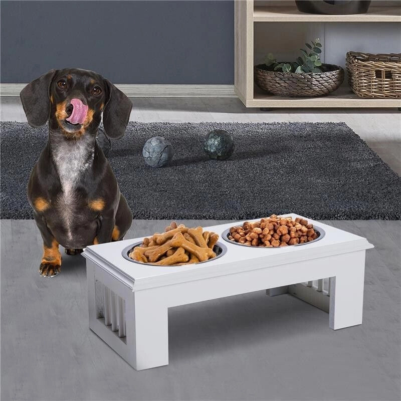 CIOTOLA RIALZATA PER CANI IN ACCIAIO INOSSIDABILE 2 PIATTI 44 X 24 X 15 CM