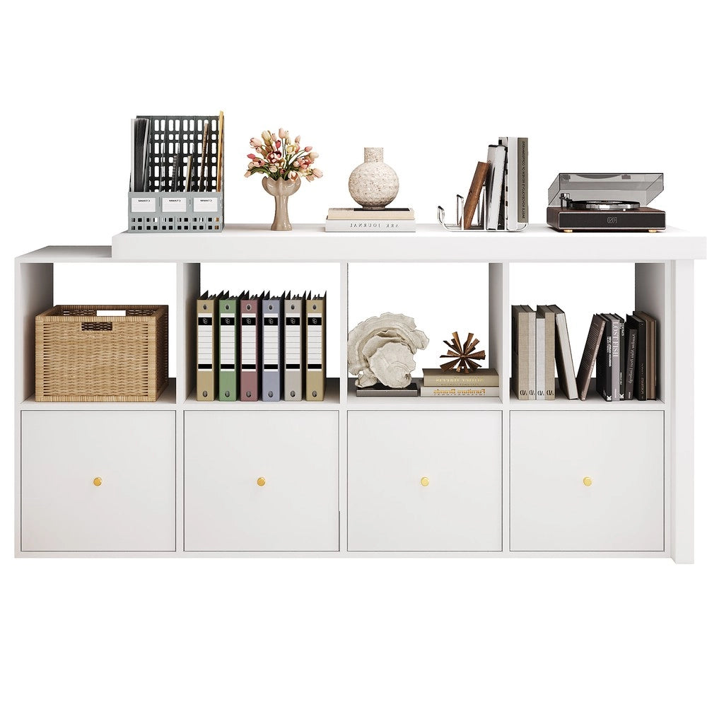 Scrivania angolare regolabile - Zephmum- Tavolo 360¡ã girevole, L o diritto, MDF, 4 scomparti, 4 cassetti, bianco