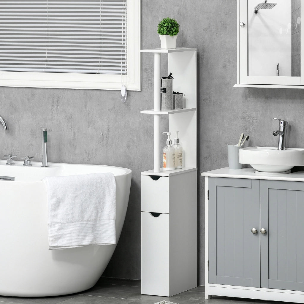 Colonna Bagno con 2 Ripiani e 2 Armadietti, Mobile Alto Salvaspazio 15.2x29.8x118 cm, Bianco