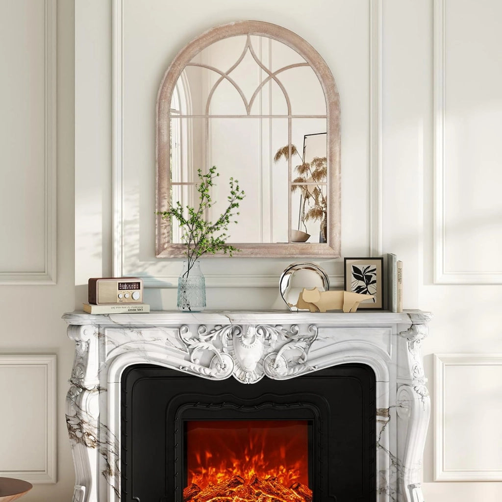 Specchio da Parete, Specchio a Finestra ad Arco con Cornice Metallica, Antideflagrante per Soggiorno Ingresso Corridoio, 88,5 x 69 cm (Stile 1)