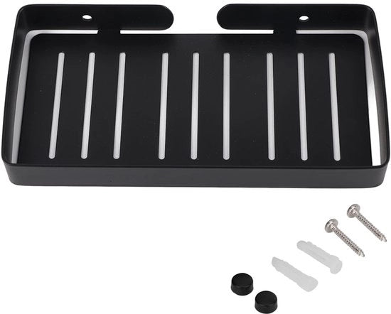 Scaffale Bagno in Acciaio Inossidabile 304 - Sostegno Parete - Cassetto con Lavandino - Comparto di Stoccaggio - Nero - 23x12x2,5 cm