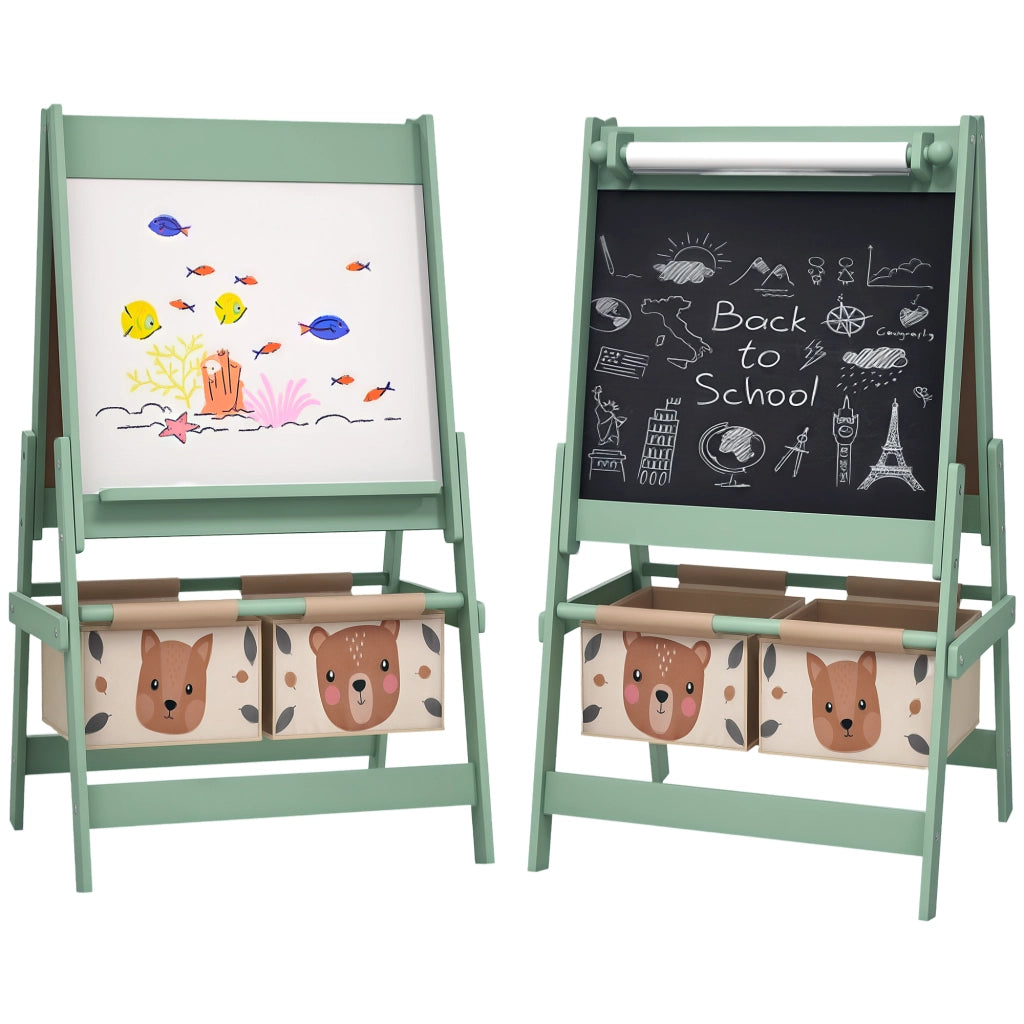 Lavagna per Bambini con Cavalletto 3 in 1 e 2 Contenitori. Et¨¤ 3-8 anni. 54x46.5x93cm. Verde